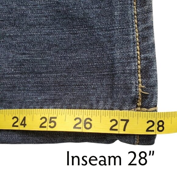 Earl Jeans Straight Leg Embellished Thick Stitching Crystal Button Flap Pocket 4 - Picture 15 of 16